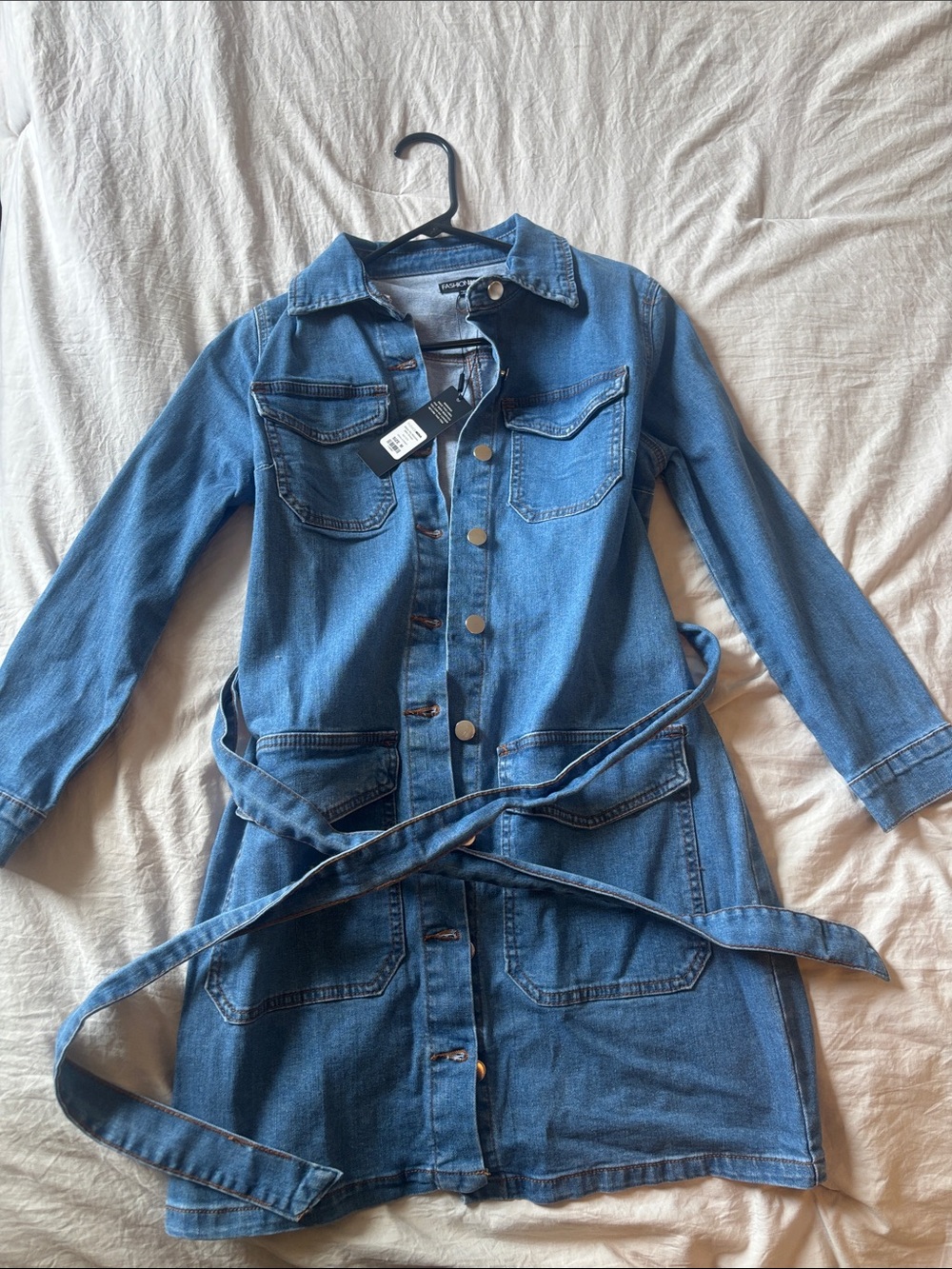 Fashion Nova Blue Denim Button-Up Jacket Dress